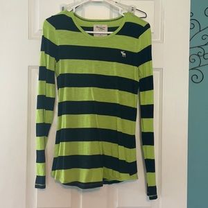 A&F navy/lime striped long sleeve tee